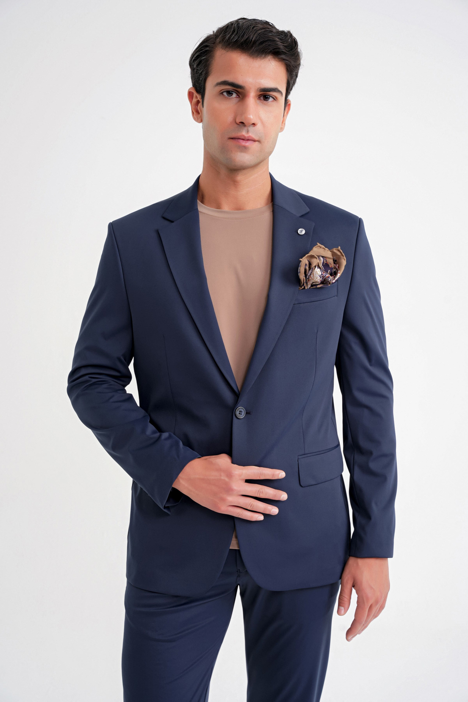 Comfort Fit Çift Yırtmaç Pamuk Karışım Dokulu Lacivert Blazer Ceket C 722