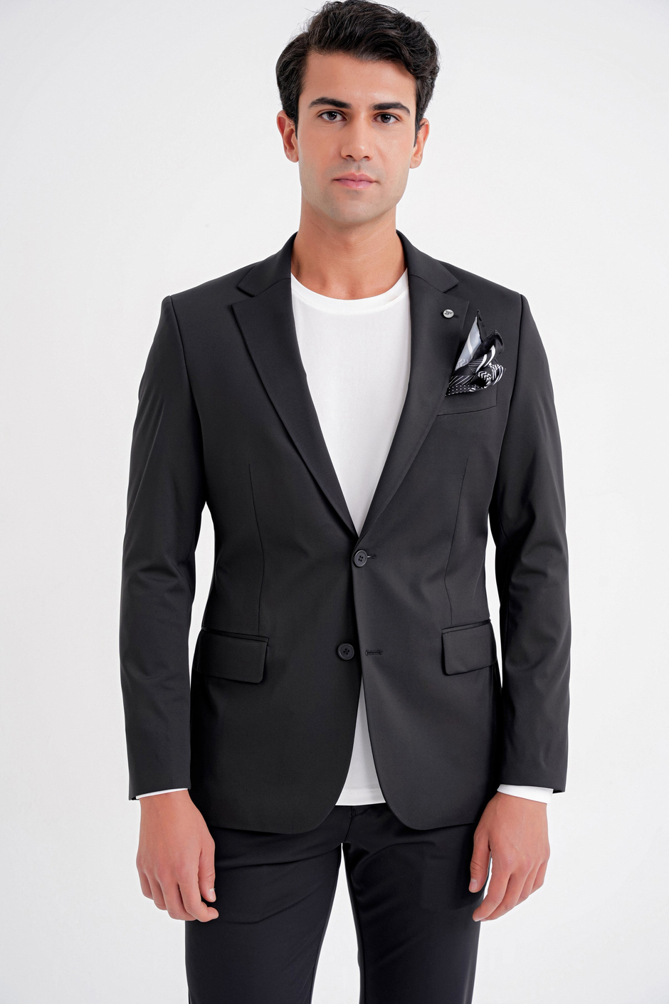 Comfort Fit Çift Yırtmaç Pamuk Karışım Dokulu Siyah Blazer Ceket C 722
