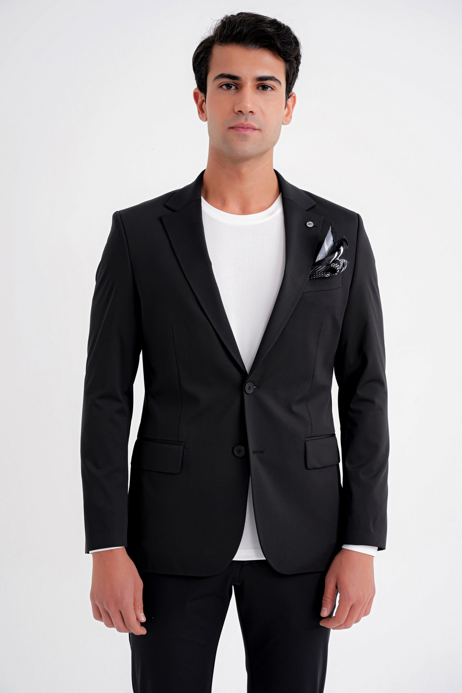 Comfort Fit Çift Yırtmaç Pamuk Karışım Dokulu Siyah Blazer Ceket C 722