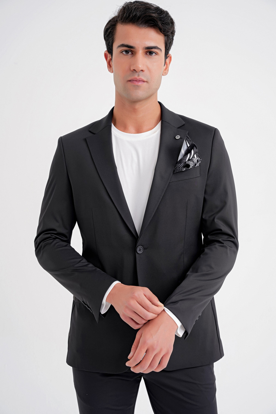 Comfort Fit Çift Yırtmaç Pamuk Karışım Dokulu Siyah Blazer Ceket C 722