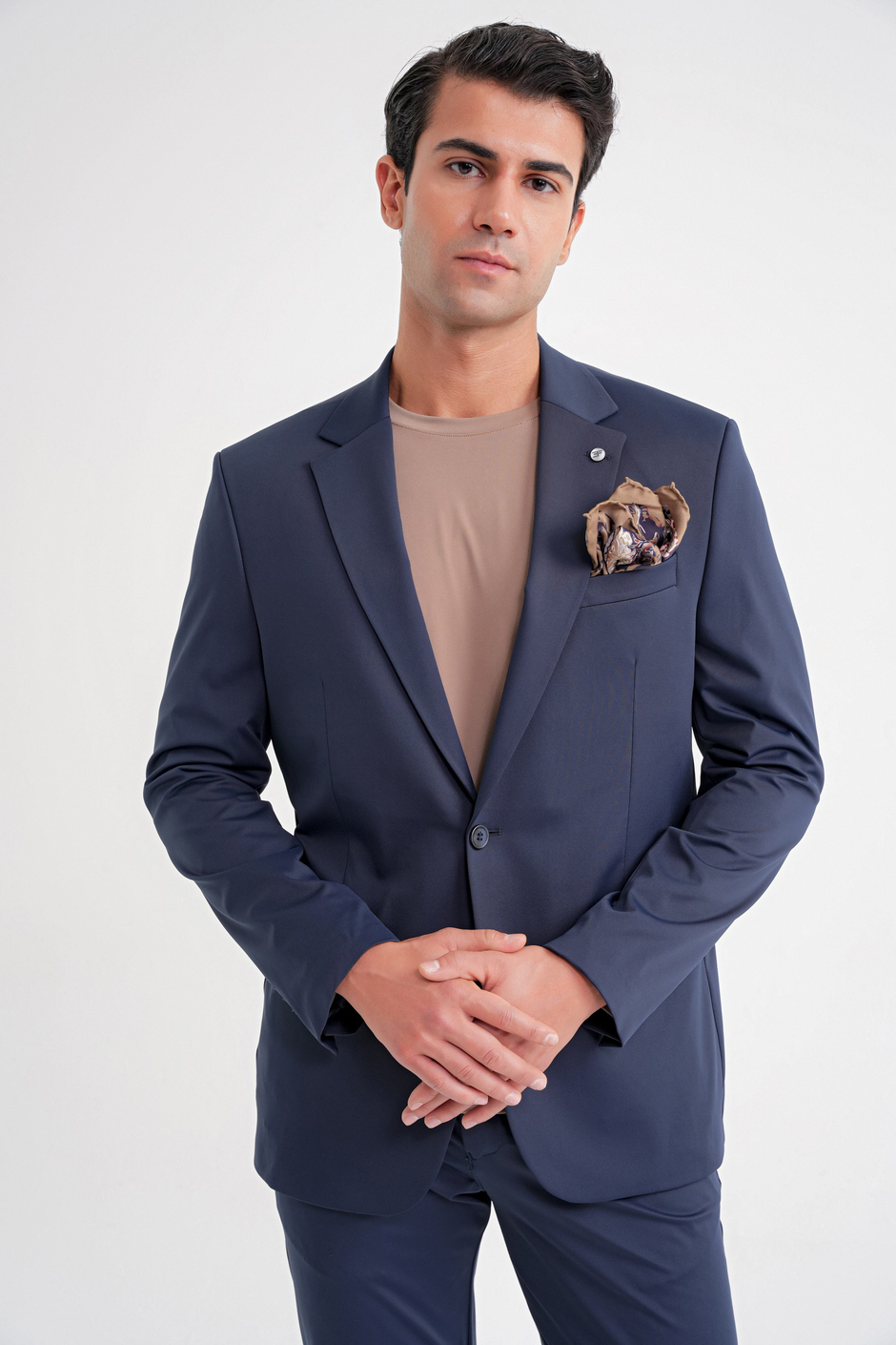 Comfort Fit Çift Yırtmaç Pamuk Karışım Dokulu Lacivert Blazer Ceket C 722