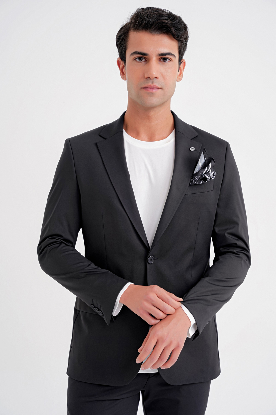Comfort Fit Çift Yırtmaç Pamuk Karışım Dokulu Siyah Blazer Ceket C 722