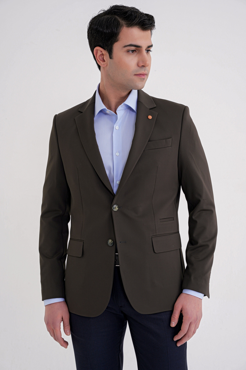 Comfort Fit Çift Yırtmaç Spandex Karışım Esnek Pamuklu Haki Ceket C 727