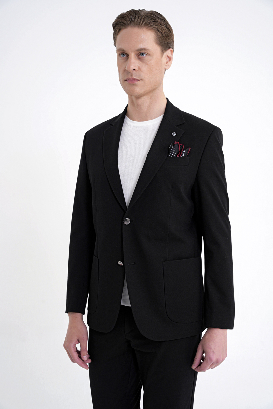 Comfort Fit Çift Yırtmaç Torba Cep Metal Düğmeli Siyah Blazer Ceket C 734