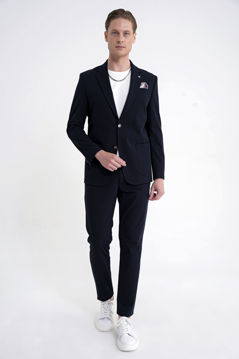 Comfort Fit Çift Yırtmaç Torba Cep Metal Düğmeli Lacivert Blazer Ceket C 734