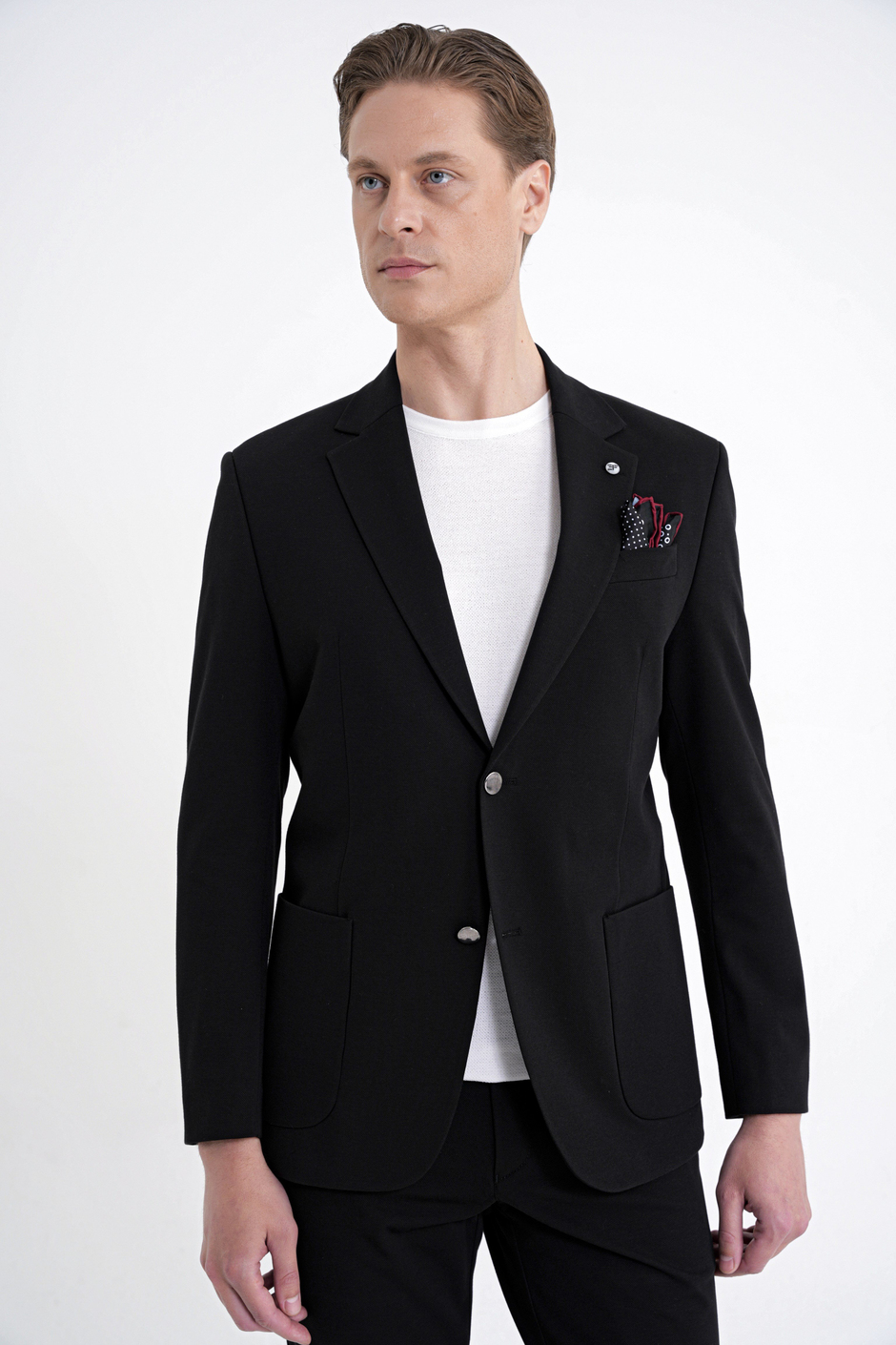 Comfort Fit Çift Yırtmaç Torba Cep Metal Düğmeli Siyah Blazer Ceket C 734
