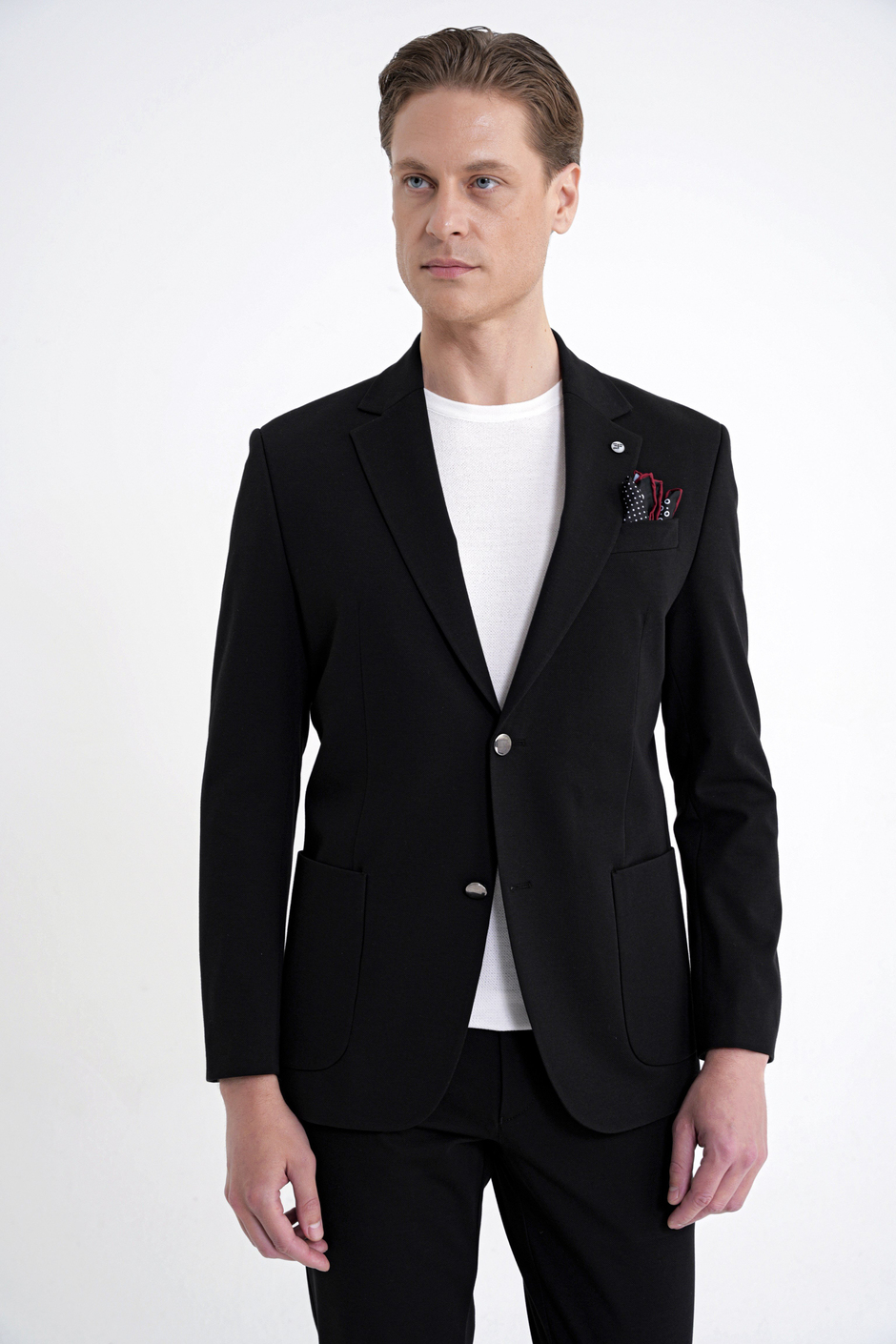 Comfort Fit Çift Yırtmaç Torba Cep Metal Düğmeli Siyah Blazer Ceket C 734