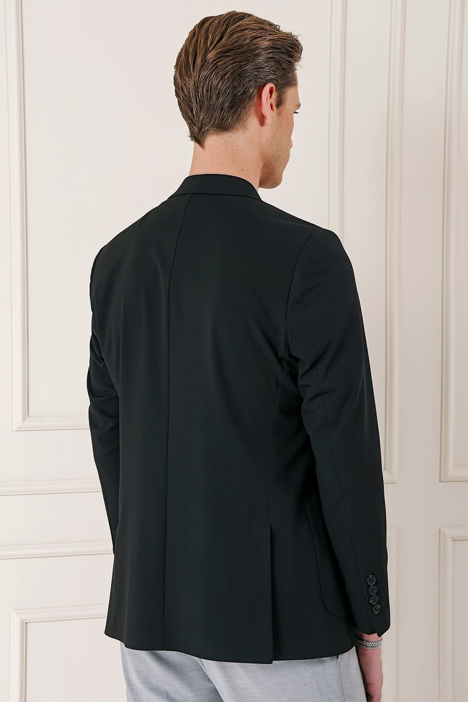 Comfort Fit Çift Yırtmaç Torba Cep Pamuk Siyah Blazer Ceket C 667