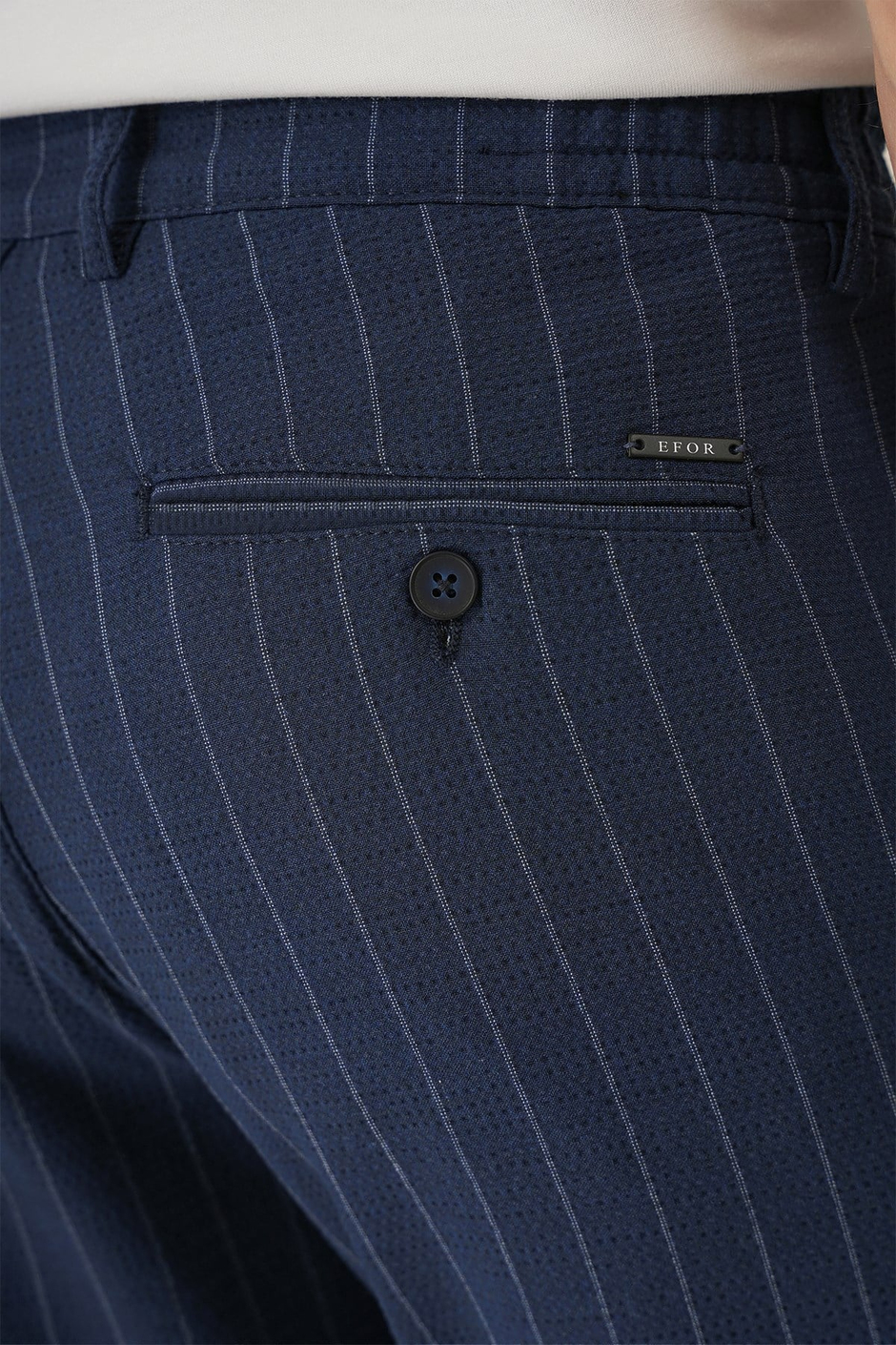 Comfort Fit Çizgili Gofre Kumaş Esnek Lacivert Pamuk Pantolon P 1157