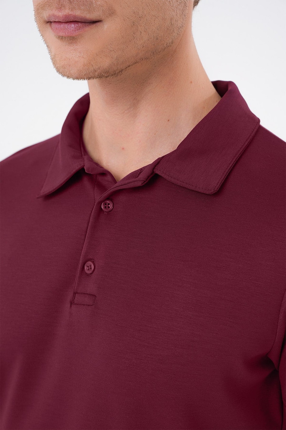 Comfort Fit Esnek Pamuk Düğmeli Bordo Polo Yaka Tişört Ts 886