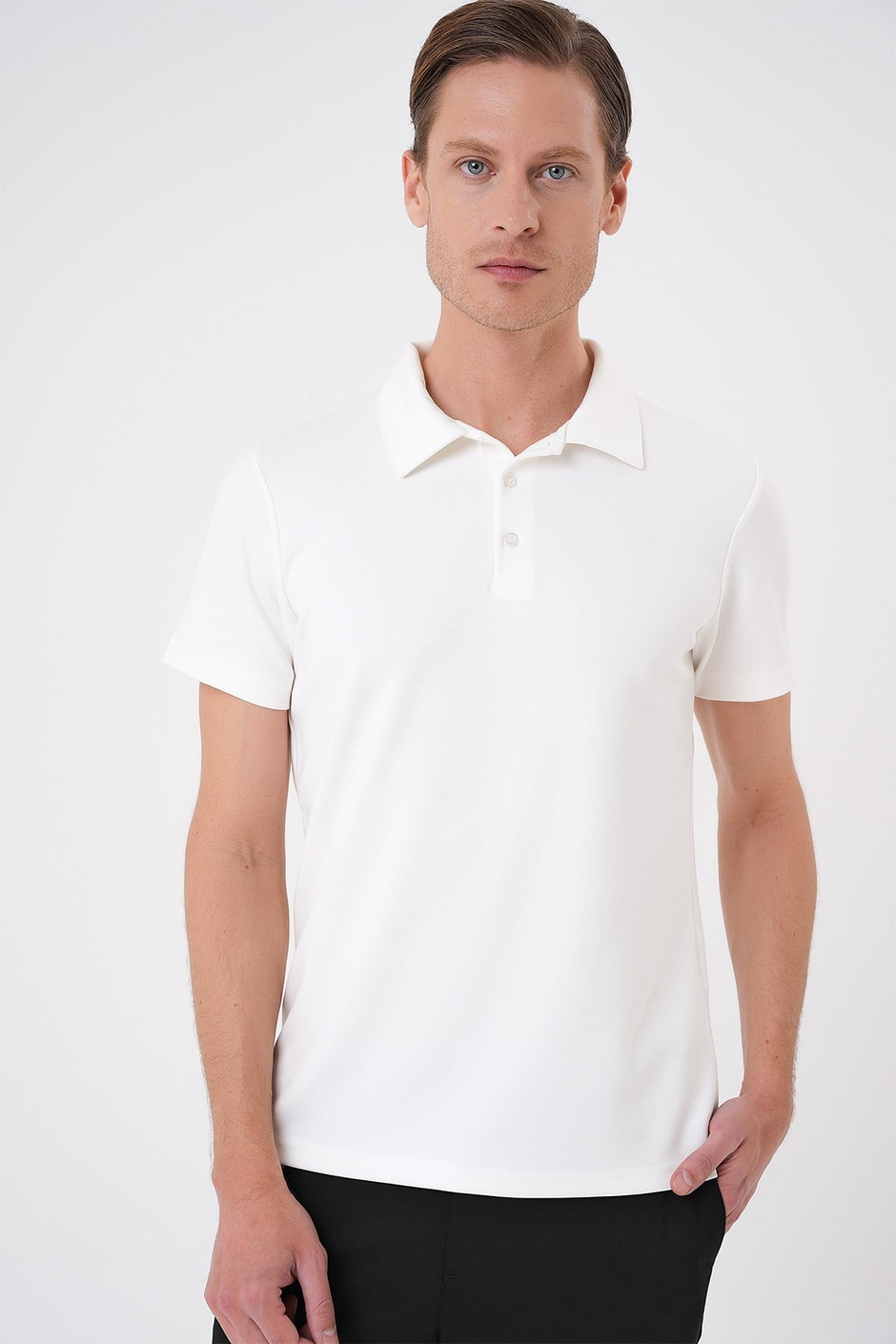 Comfort Fit Esnek Pamuk Düğmeli Ekru Polo Yaka Tişört Ts 886