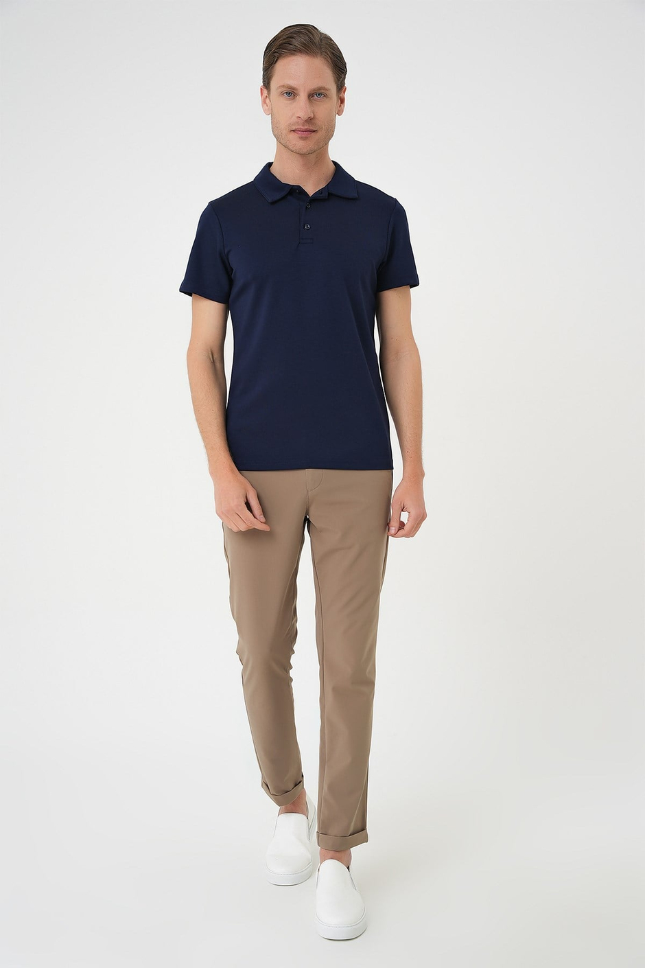 Comfort Fit Esnek Pamuk Düğmeli Lacivert Polo Yaka Tişört Ts 886
