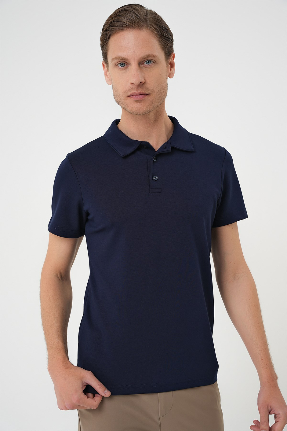 Comfort Fit Esnek Pamuk Düğmeli Lacivert Polo Yaka Tişört Ts 886
