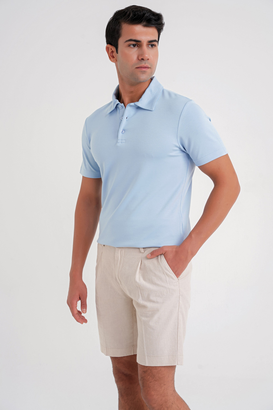 Comfort Fit Esnek Pamuk Düğmeli Mavi Polo Yaka Tişört Ts 886