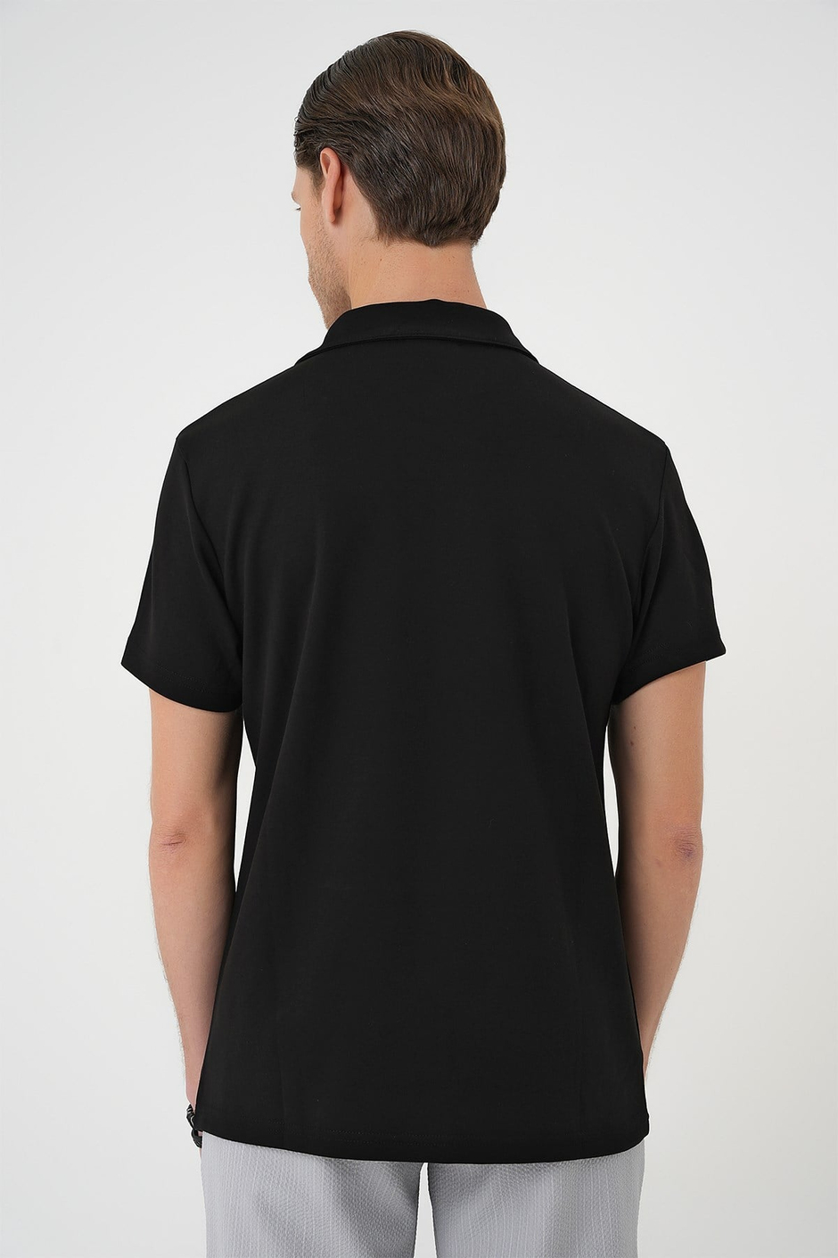Comfort Fit Esnek Pamuk Düğmeli Siyah Polo Yaka Tişört Ts 886
