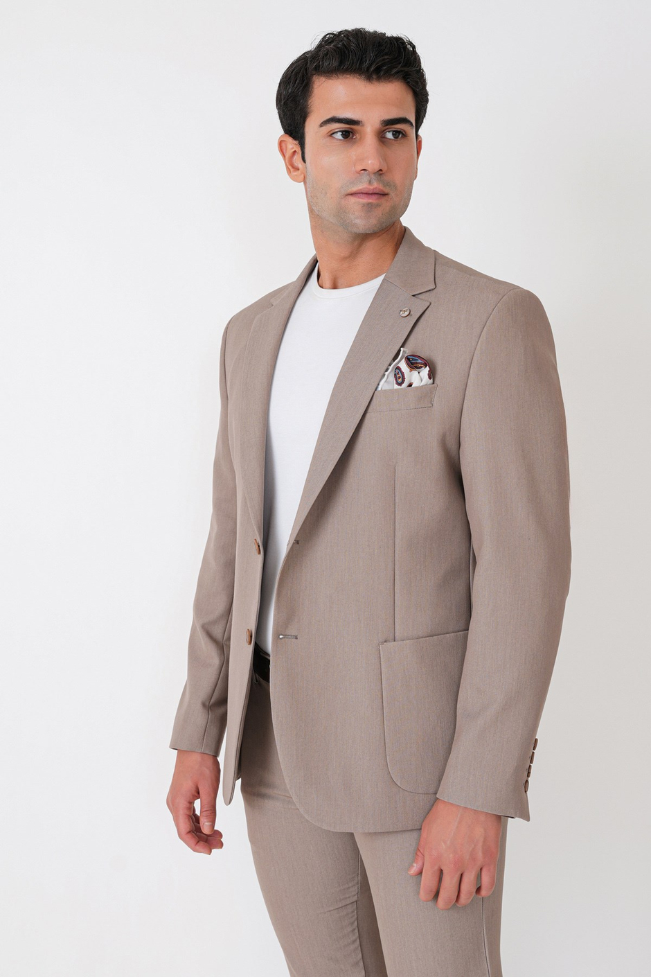 Comfort Fit Esnek Pamuklu Torba Cep Bej Blazer Ceket C 743