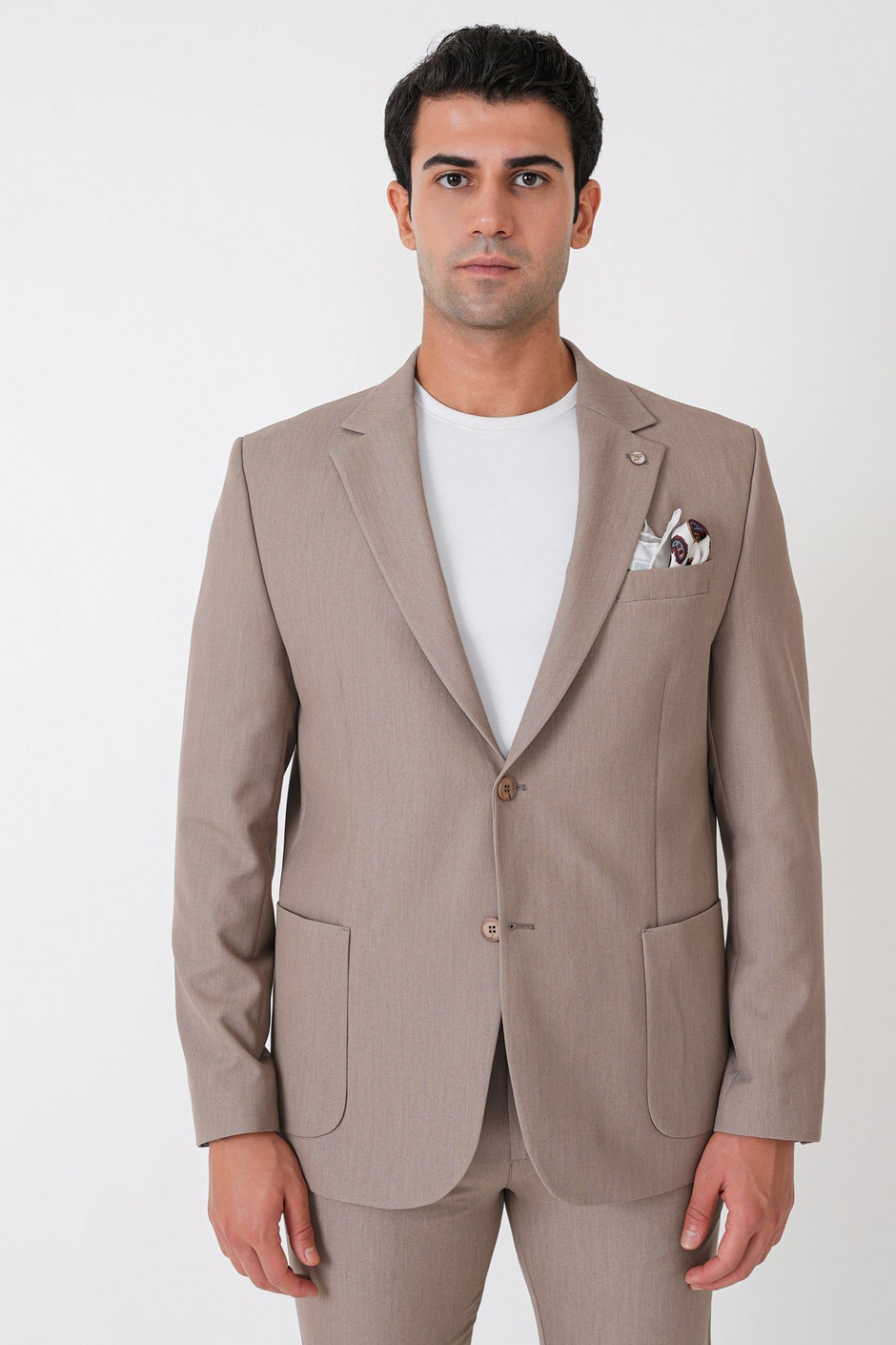 Comfort Fit Esnek Pamuklu Torba Cep Bej Blazer Ceket C 743