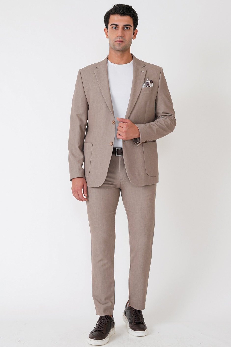 Comfort Fit Esnek Pamuklu Torba Cep Bej Blazer Ceket C 743