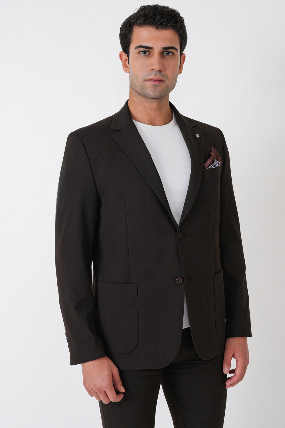 Comfort Fit Esnek Pamuklu Torba Cep Kahverengi Blazer Ceket C 743