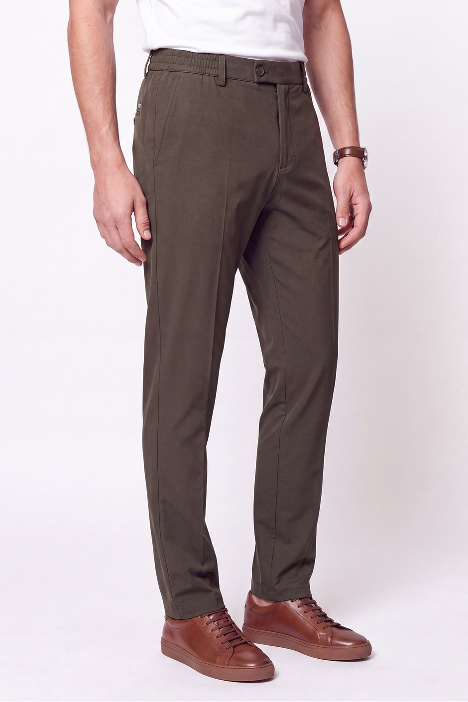 Comfort Fit Esnek Pamuklu Yan Cep Haki Jogger Pantıolon P 1220