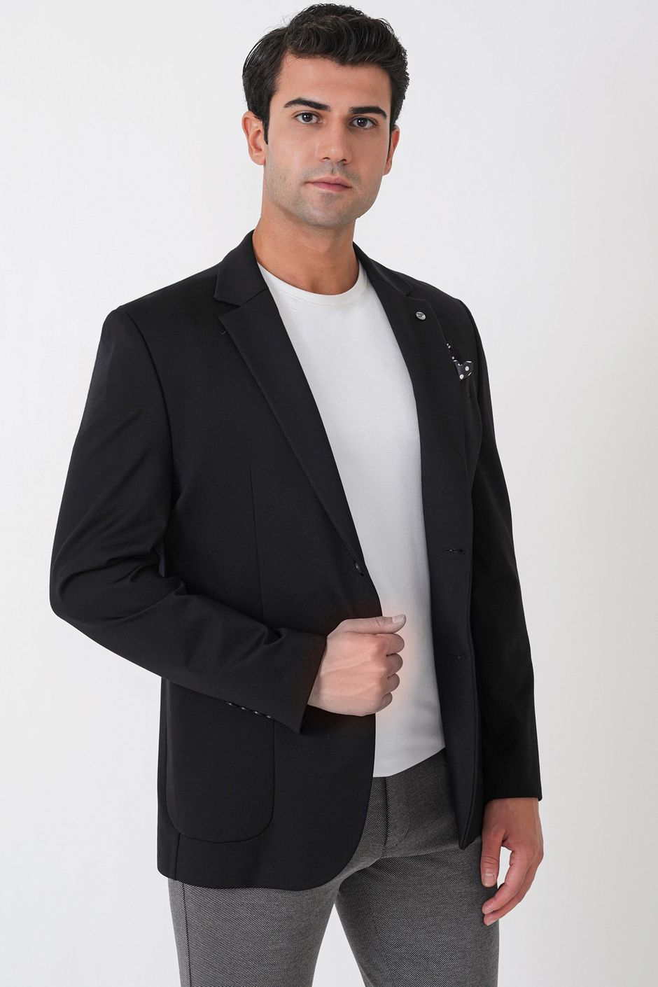 Comfort Fit Esnek Rayon Pamuk Karışım Torba Cepli Siyah Blazer Ceket C 744