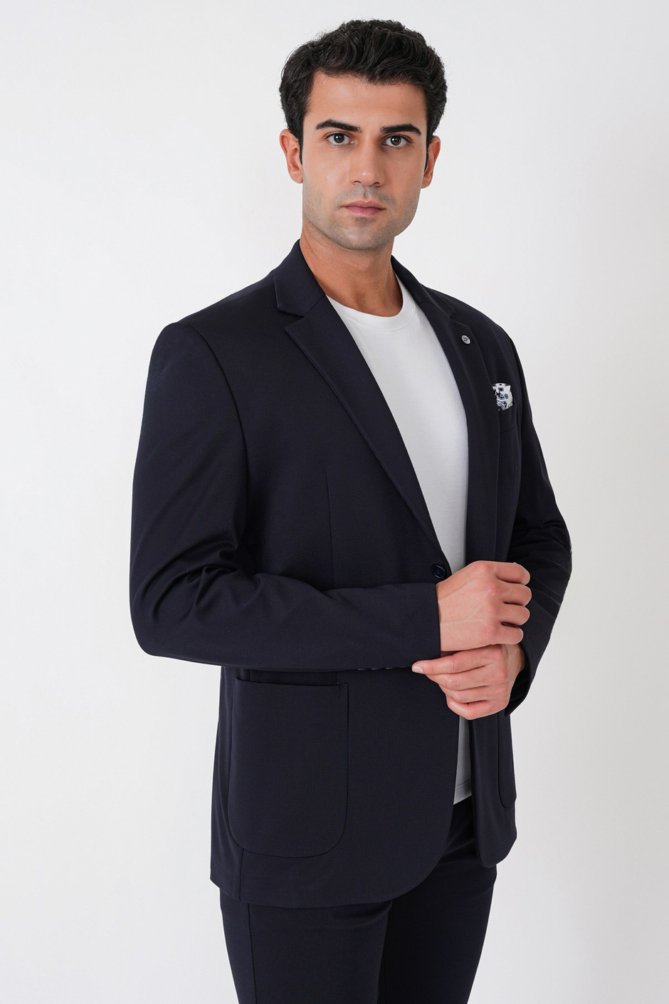Comfort Fit Esnek Rayon Pamuk Karışım Torba Cepli Lacivert Blazer Ceket C 744