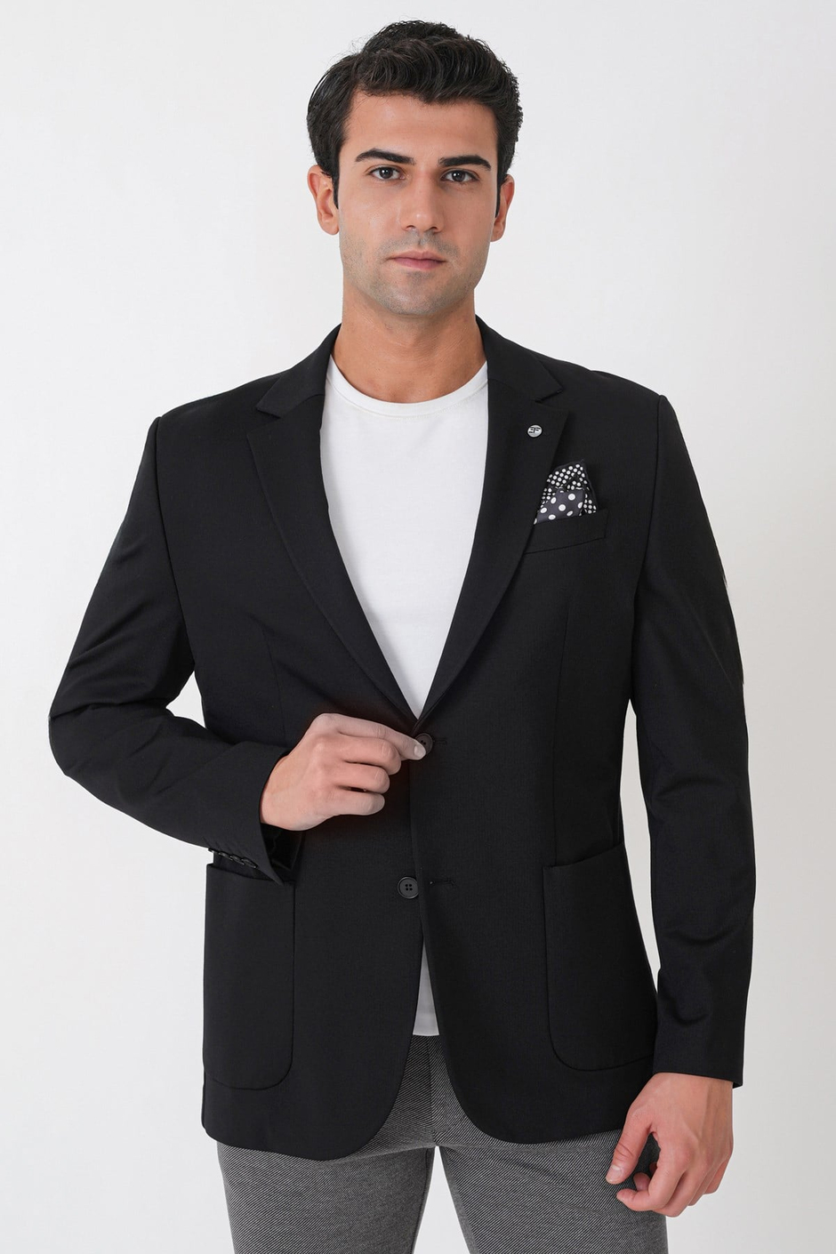 Comfort Fit Esnek Rayon Pamuk Karışım Torba Cepli Siyah Blazer Ceket C 744