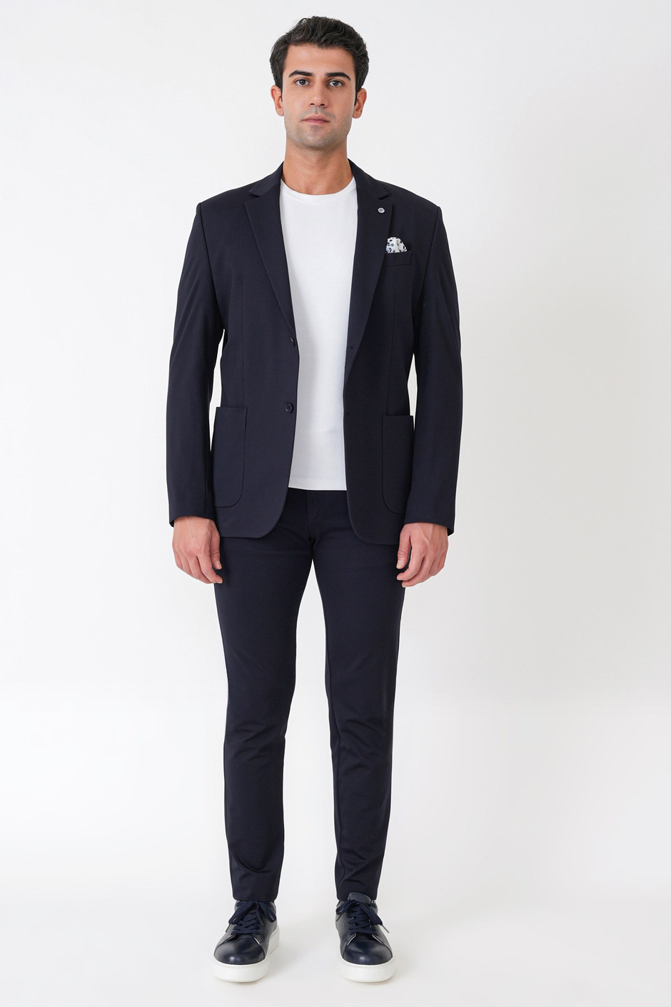 Comfort Fit Esnek Rayon Pamuk Karışım Torba Cepli Lacivert Blazer Ceket C 744