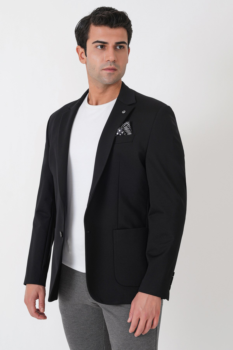 Comfort Fit Esnek Rayon Pamuk Karışım Torba Cepli Siyah Blazer Ceket C 744