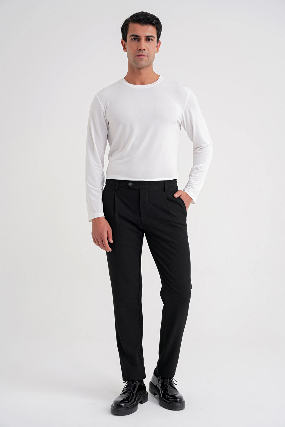 Comfort Fit Gofre Dokulu Beli Lastikli Pileli Siyah-1 Jogger Pantolon P 1174