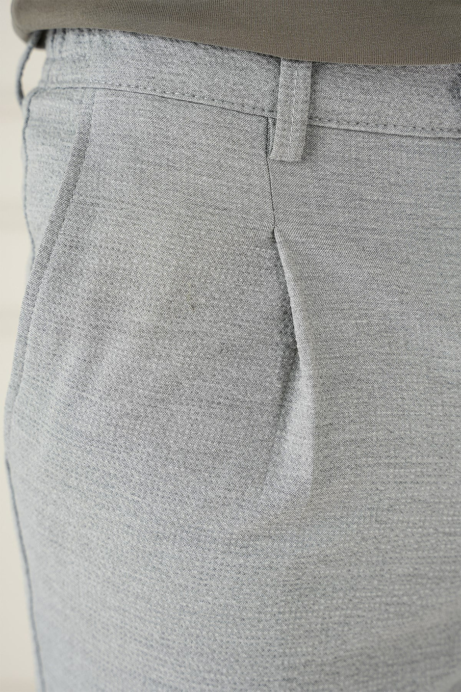 Comfort Fit Gofre Dokulu Beli Lastikli Pileli Gri Jogger Pantolon P 1174