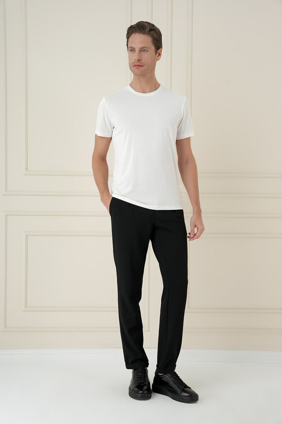 Comfort Fit Gofre Dokulu Beli Lastikli Pileli Siyah Jogger Pantolon P 1174