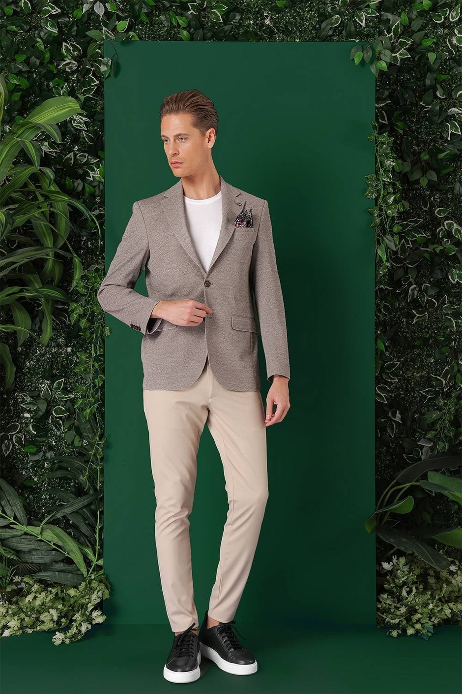 Comfort Fit Kırçıllı Dokuma Pamuklu Casual Vizon Ceket C 665