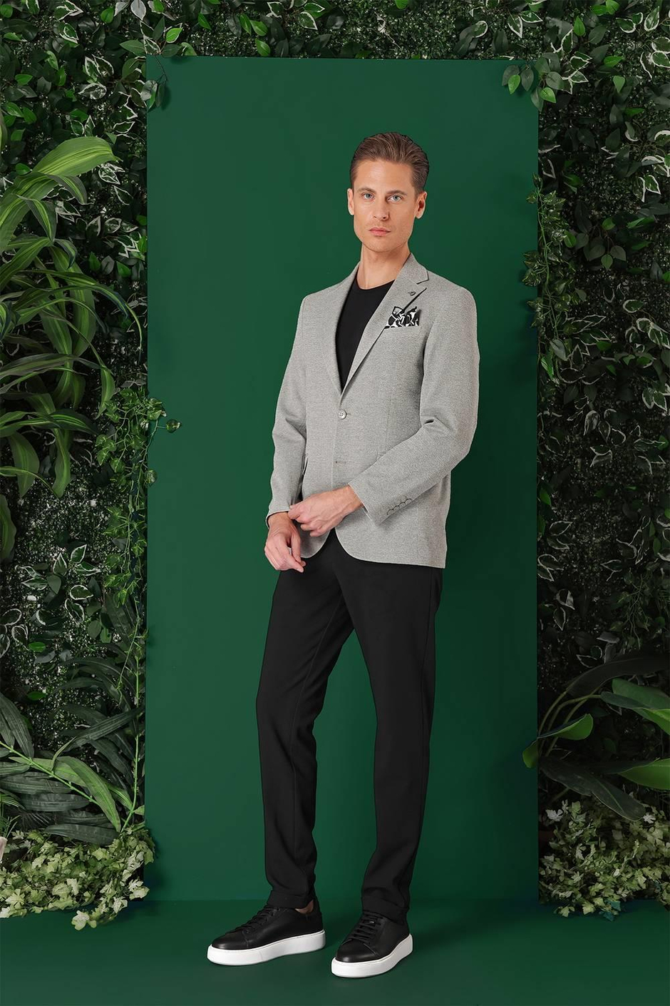 Comfort Fit Kırçıllı Dokuma Pamuklu Casual Gri Ceket C 665
