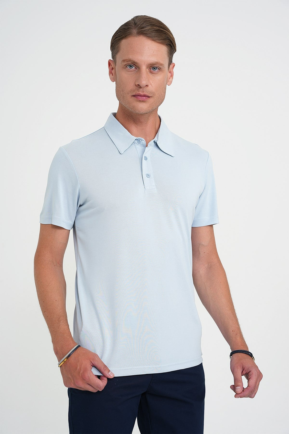 Comfort Fit Modal Karışım Kıvrılmaz Polo Yaka Mavi Tişört TS 903