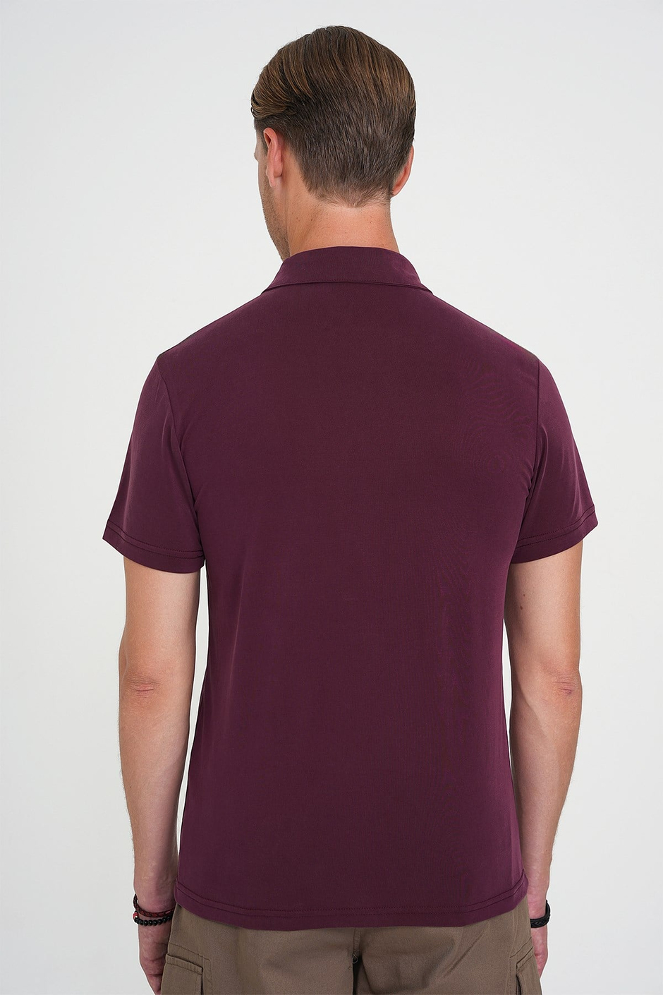 Comfort Fit Modal Karışım Kıvrılmaz Polo Yaka Mürdüm Tişört TS 903