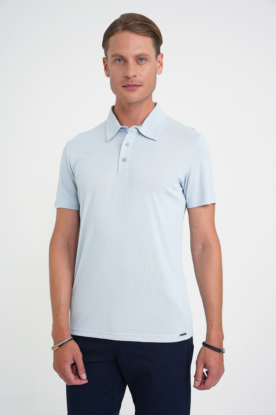 Comfort Fit Modal Karışım Kıvrılmaz Polo Yaka Mavi Tişört TS 903