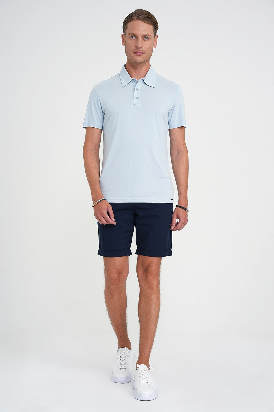 Comfort Fit Modal Karışım Kıvrılmaz Polo Yaka Mavi Tişört TS 903