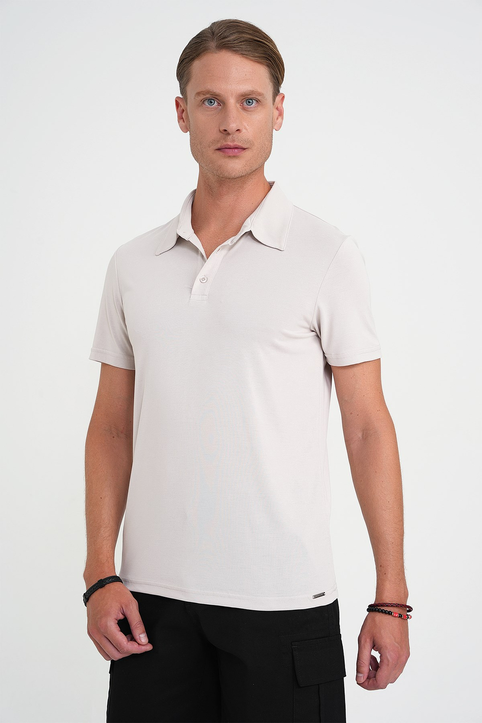 Comfort Fit Modal Karışım Kıvrılmaz Polo Yaka Taş Tişört TS 903