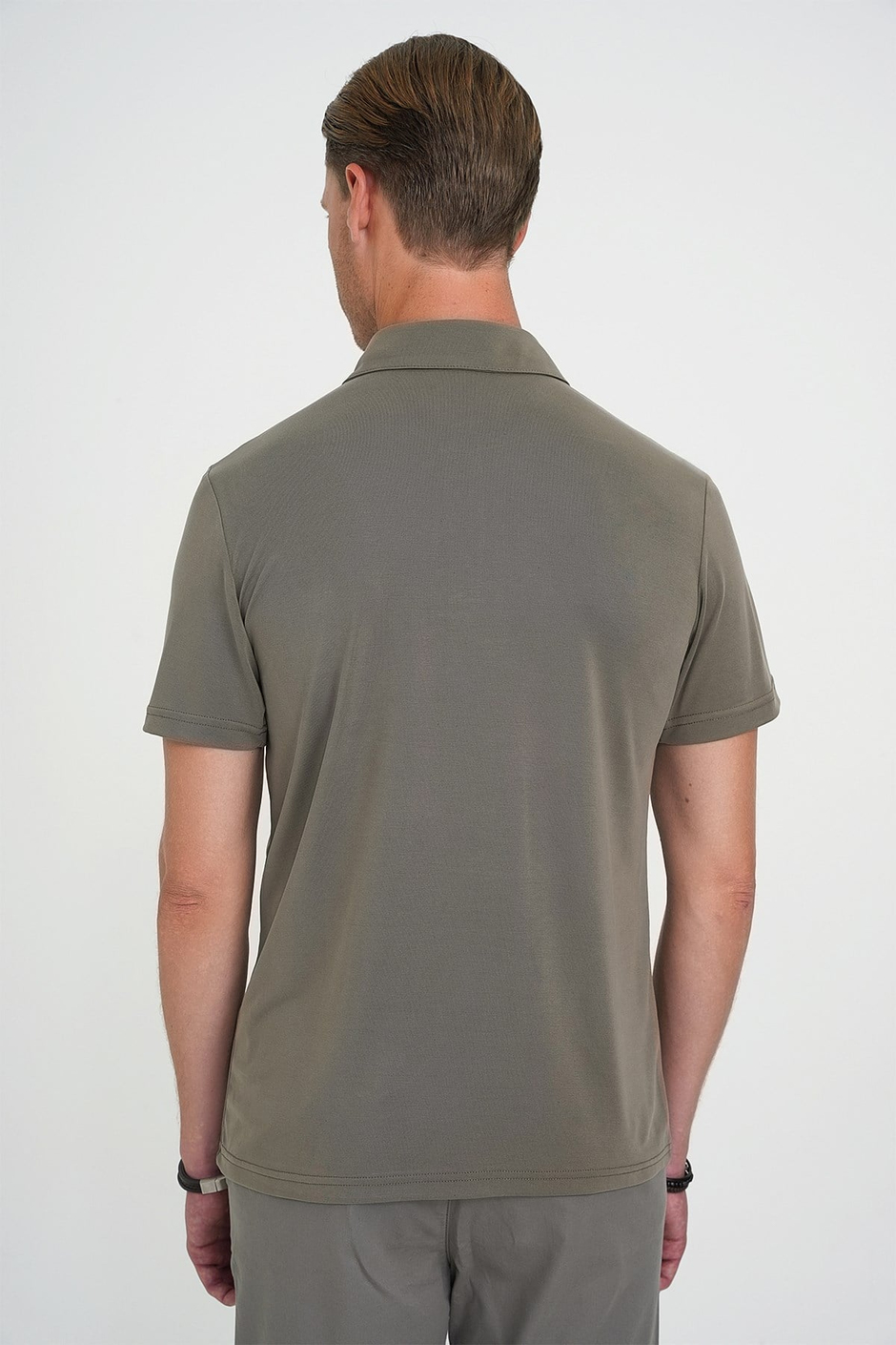 Comfort Fit Modal Karışım Kıvrılmaz Polo Yaka Haki Tişört TS 903