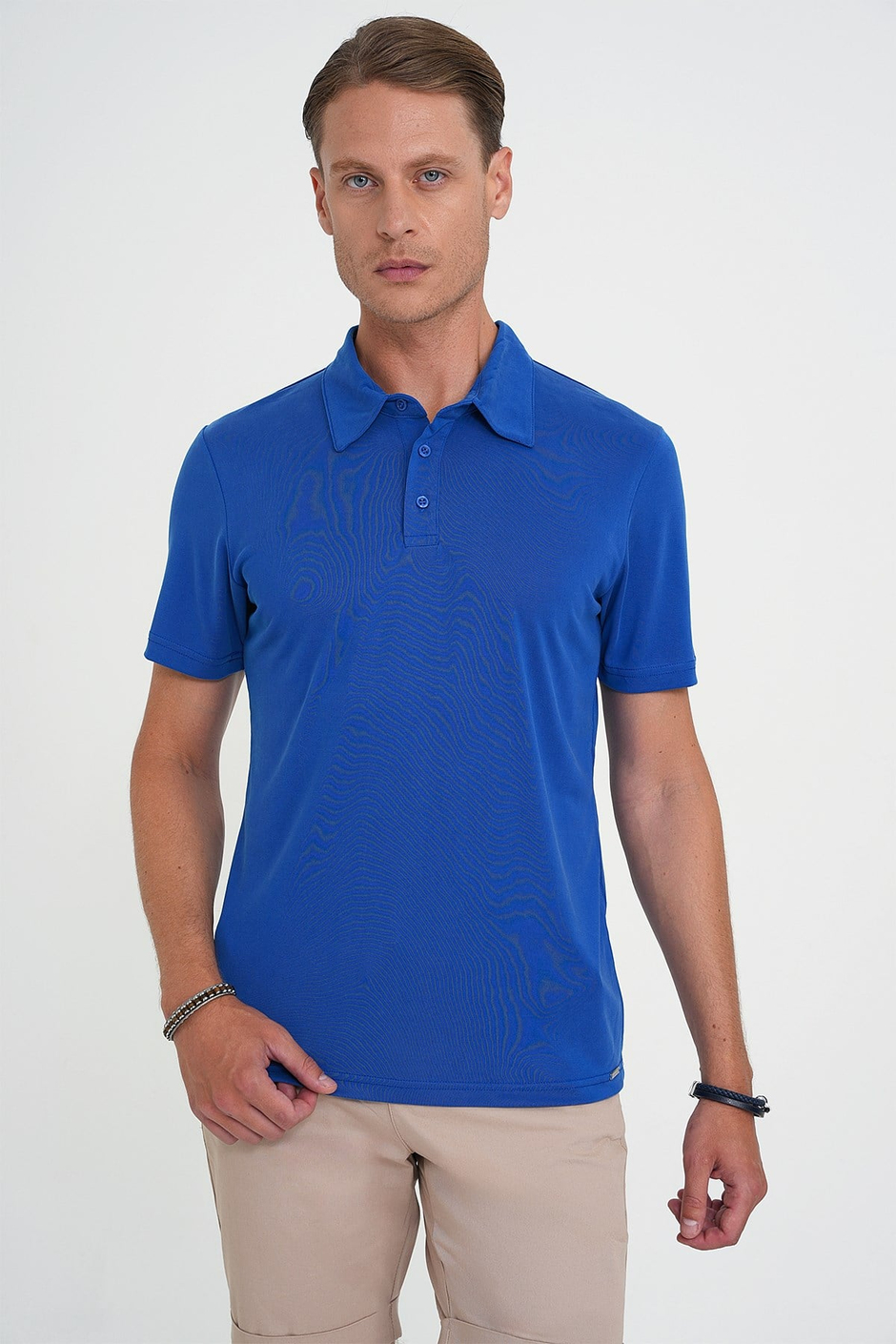 Comfort Fit Modal Karışım Kıvrılmaz Polo Yaka Koyu Mavi Tişört TS 903