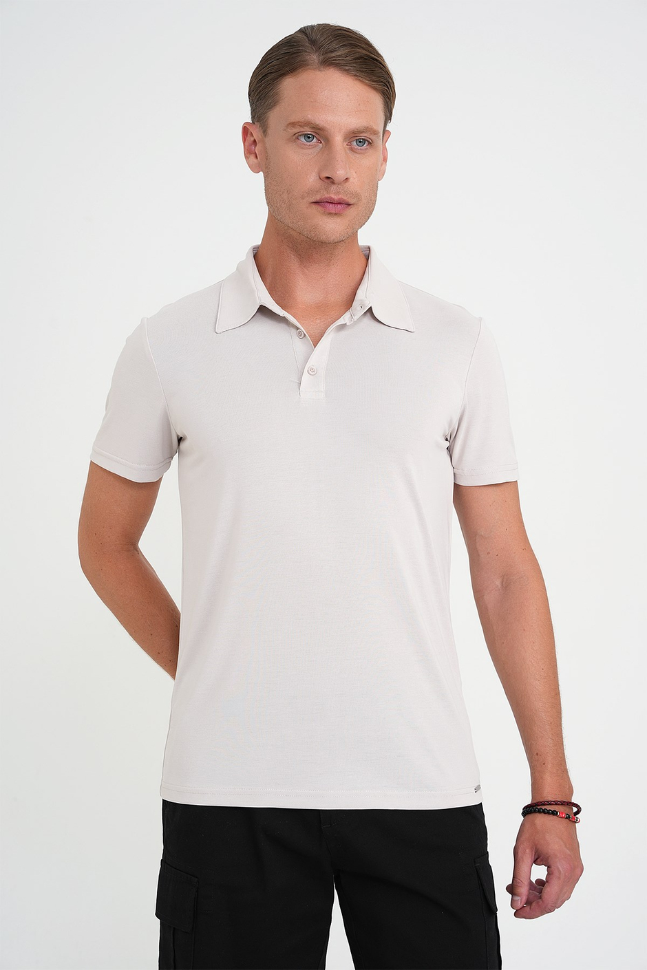 Comfort Fit Modal Karışım Kıvrılmaz Polo Yaka Taş Tişört TS 903