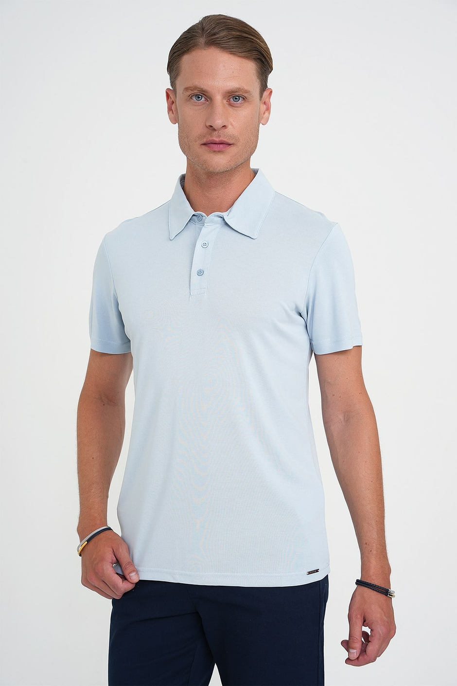 Comfort Fit Modal Karışım Kıvrılmaz Polo Yaka Mavi Tişört TS 903