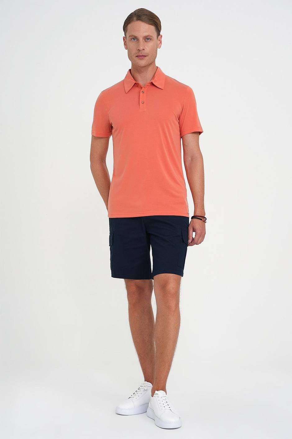 Comfort Fit Modal Karışım Kıvrılmaz Polo Yaka Turuncu Tişört TS 903