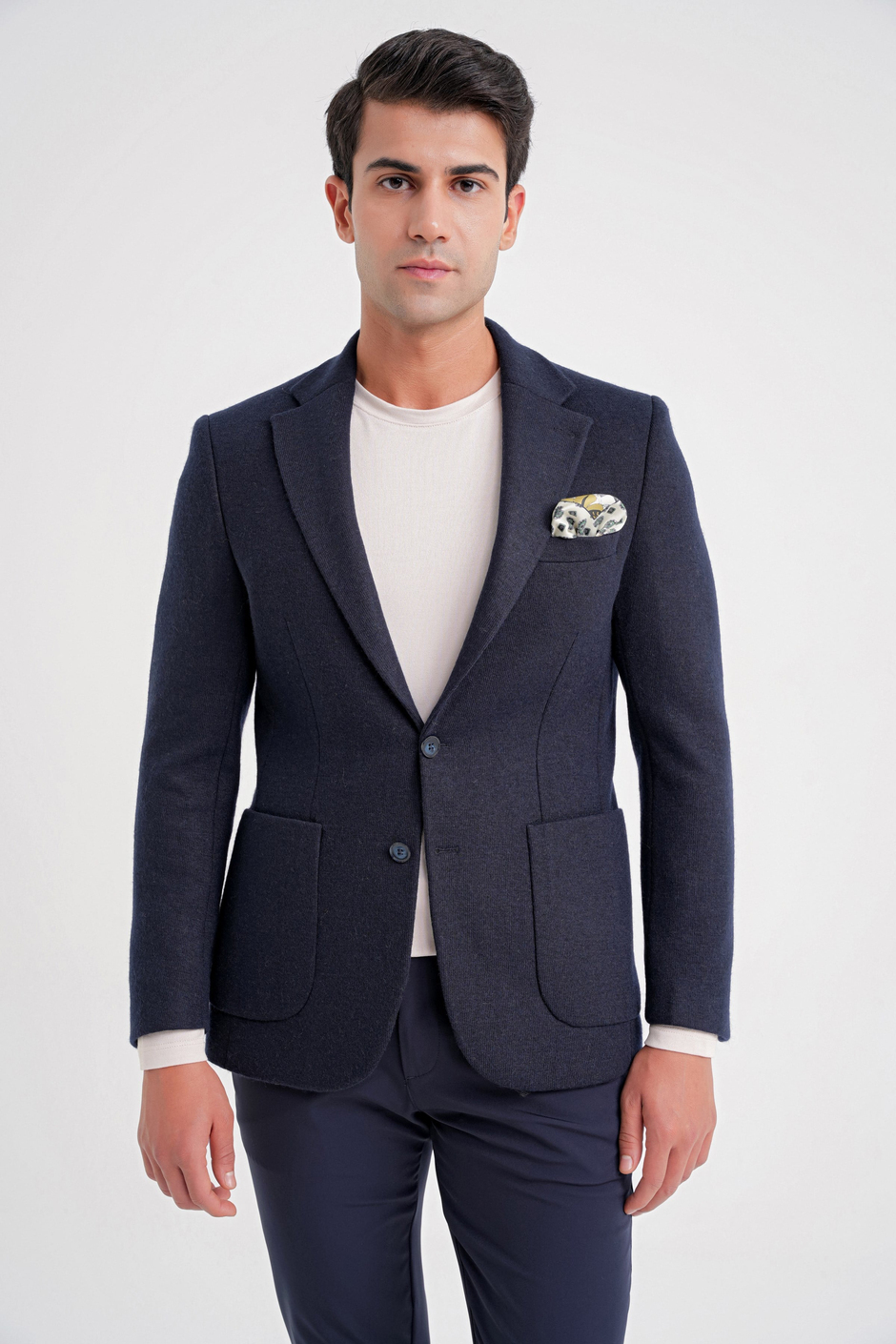 Comfort Fit Mono Yaka %100 Yün Lacivert Ceket C 717
