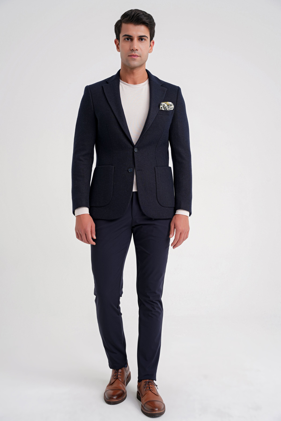 Comfort Fit Mono Yaka %100 Yün Lacivert Ceket C 717
