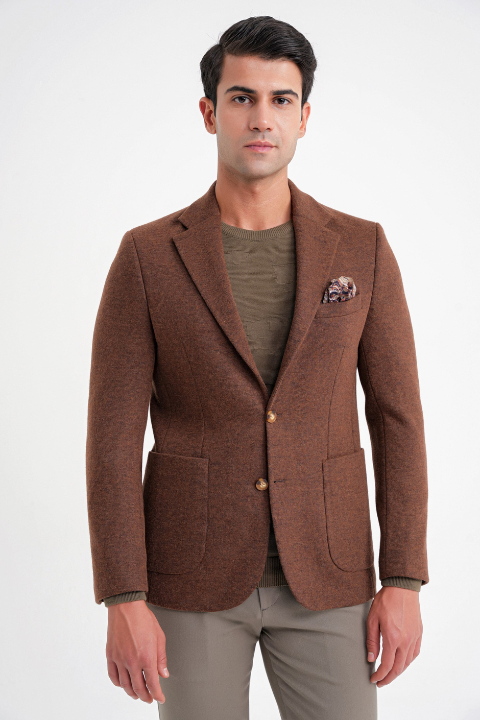 Comfort Fit Mono Yaka %100 Yün Tütün Ceket C 717