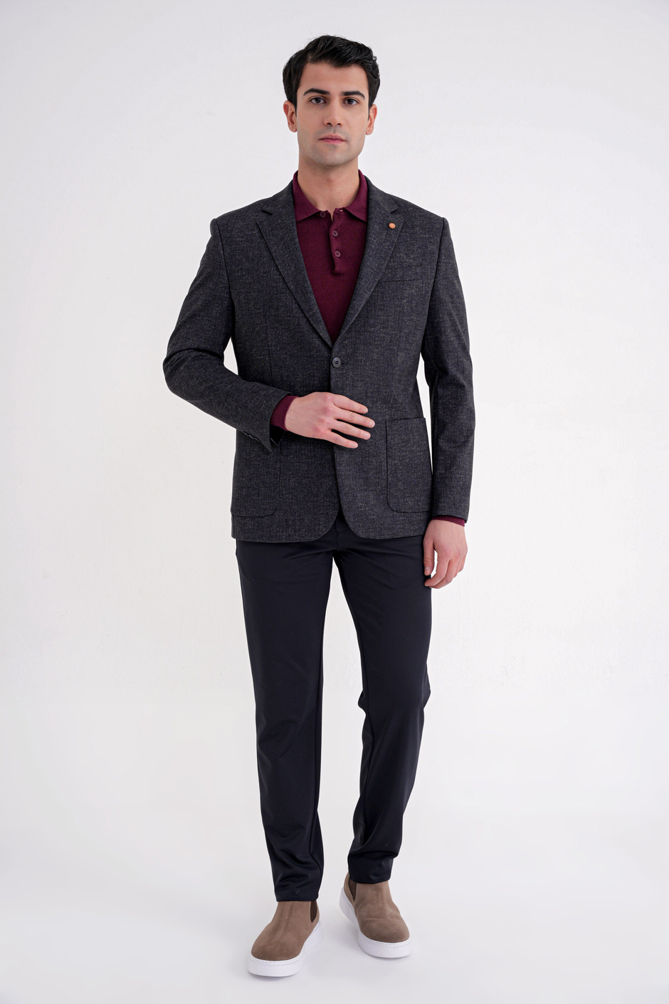Comfort Fit Mono Yaka Çift Yırtmaç Pamuklu Lacivert Ceket C 720