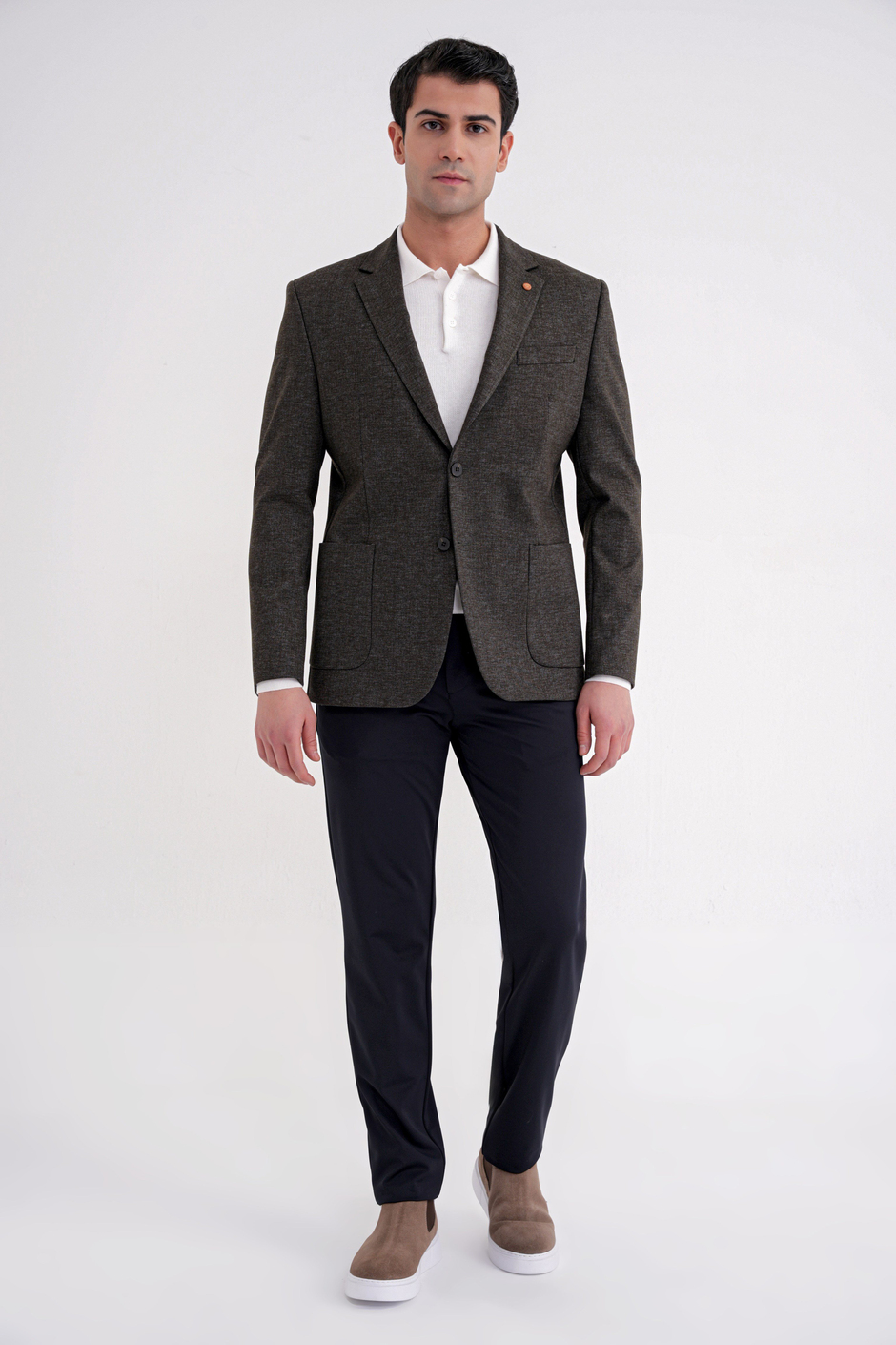 Comfort Fit Mono Yaka Çift Yırtmaç Pamuklu Haki Ceket C 720