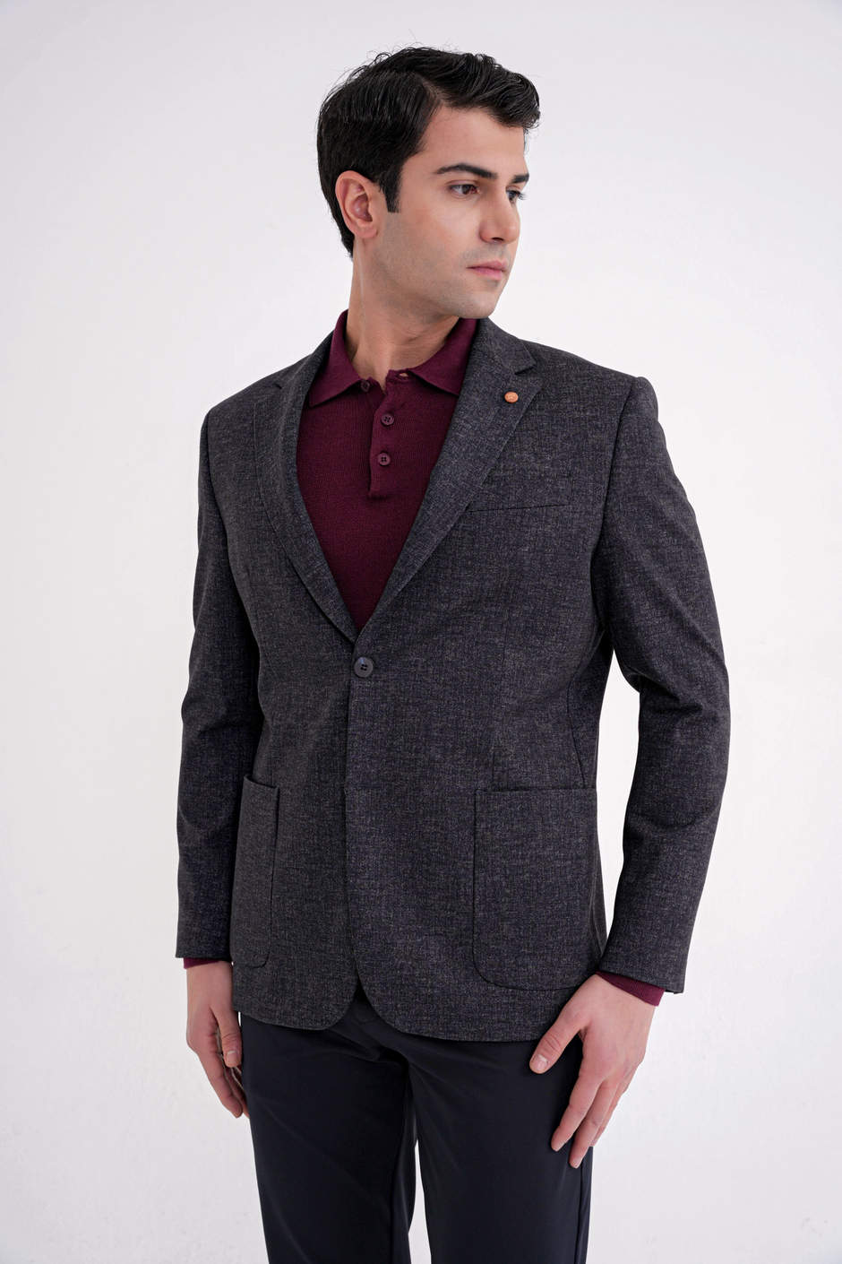 Comfort Fit Mono Yaka Çift Yırtmaç Pamuklu Lacivert Ceket C 720